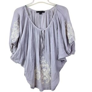 Gemstone S Lavender Grey Embroidered Boho Blouse Dolman Sleeve Peasant Cottage